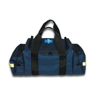 blue EMS bag with logo and reflective strips and zipper pockets