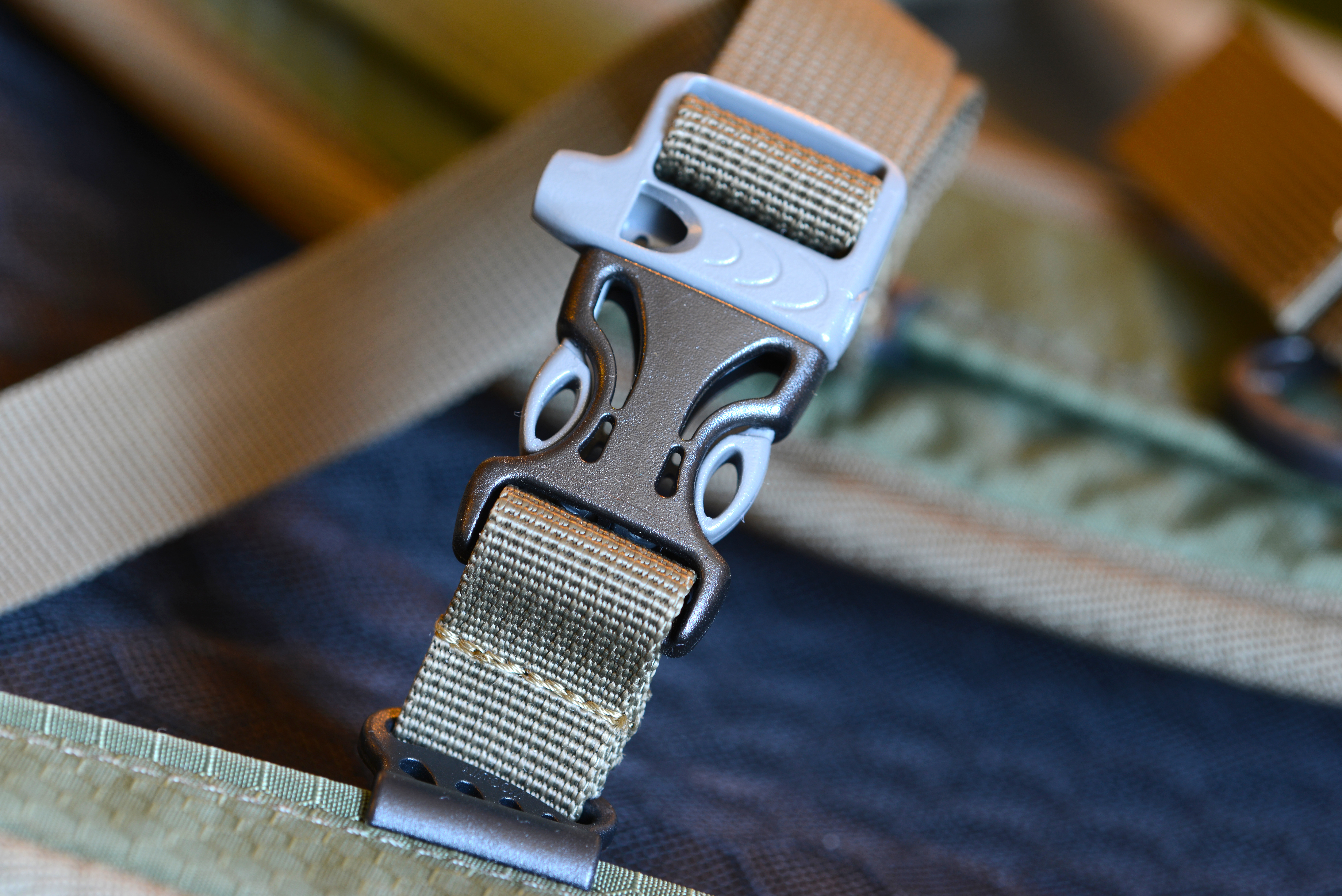 Brown Nylon webbing with plastic clips