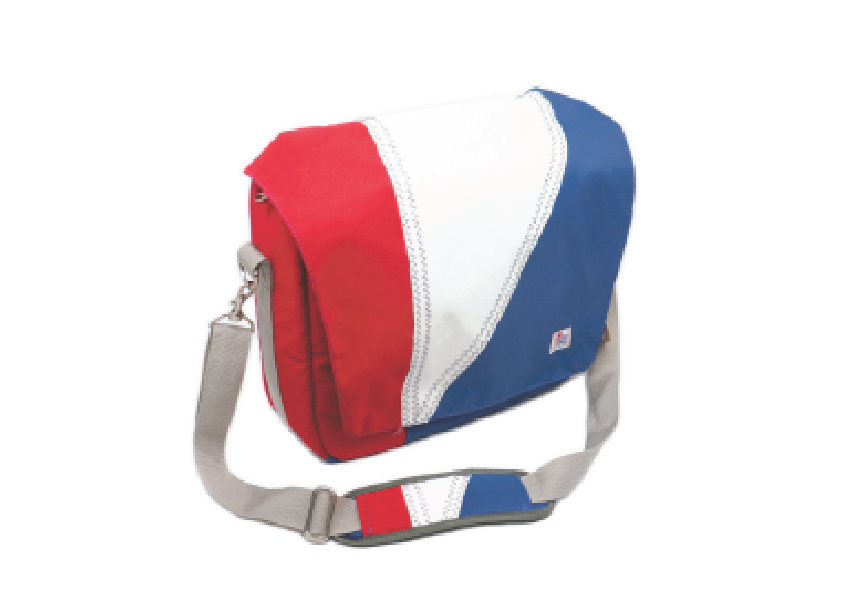 red white and blue messenger bag with strap