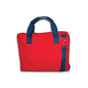  red messenger bag with blue handles