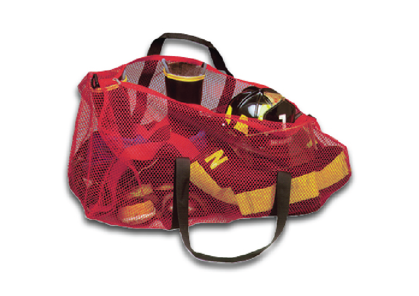 red sports mesh bag with zipper and black handles