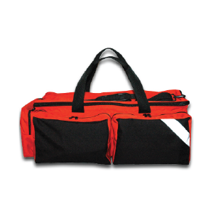 red sports bag with black pockets