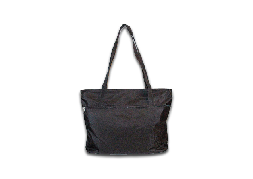 black zipper nylon tote bag with pockets