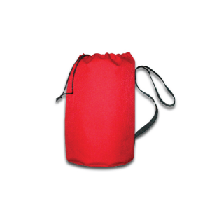 red drawstring tote bag with shoulder strap