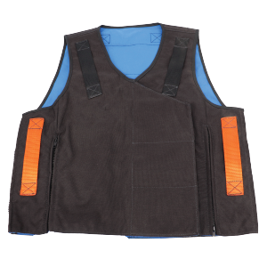 blue with orange strap vest
