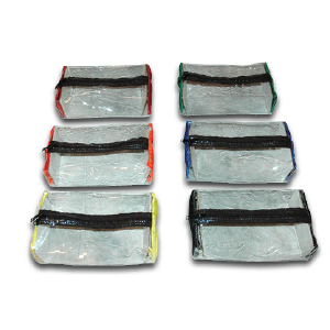  colorful clear fabric and plastic zipper pouches